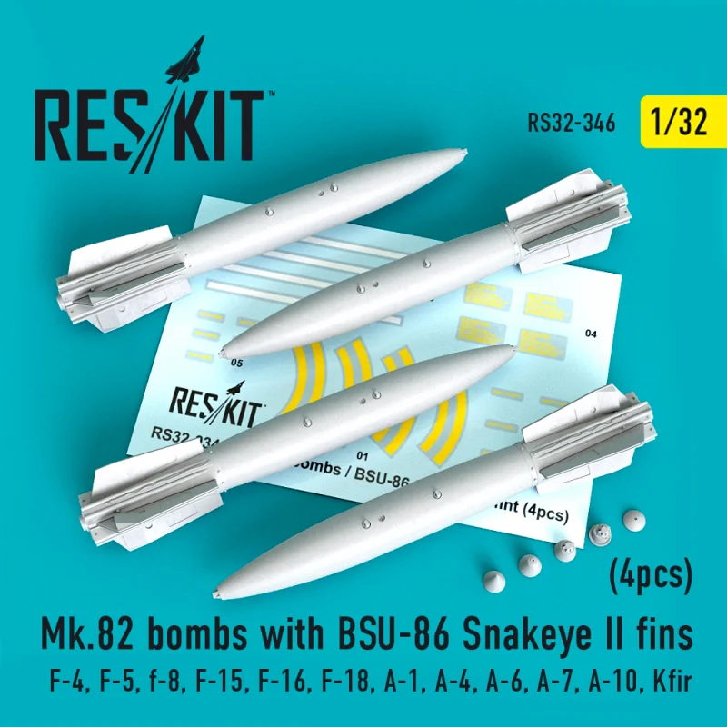 Mark 82 bombs with BSU-86 Snakeye II fins (4pcs) (F-4, F-5, f-8, F-15, F-16, F-18, A-1, A-4, A-6, A-7, A-10, Kfir)