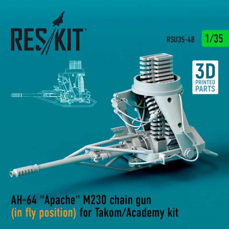 Boeing/Hughes AH-64 'Apache' M230 chain gun (in fly position) for Takom/Academy kit (3D printing)