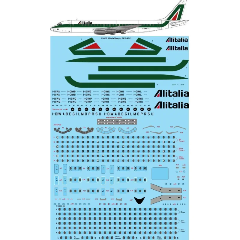 Alitalia Douglas DC-8-42/43 laser decal with screen print details - (designed to be used with for X-Scale kits) [DC-8-32]