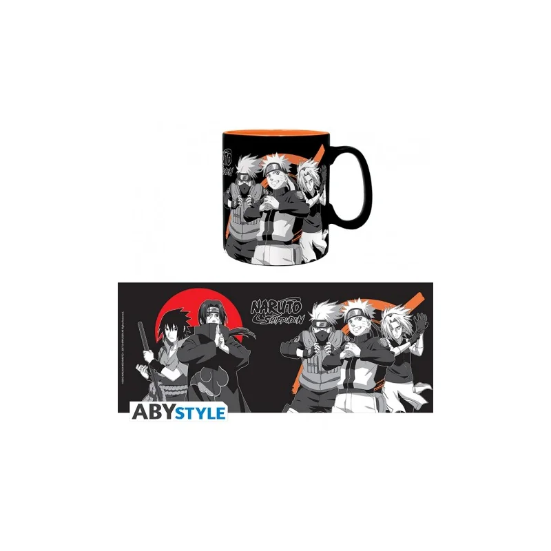 NARUTO SHIPPUDEN - Mug - 460 ml - Groupe noir & blanc - avec boîte