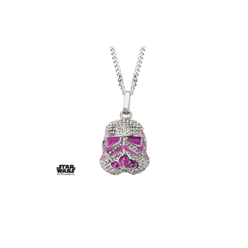 STAR WARS - Stormtrooper with Clear Gem and Pink Enamel Filled Pendant