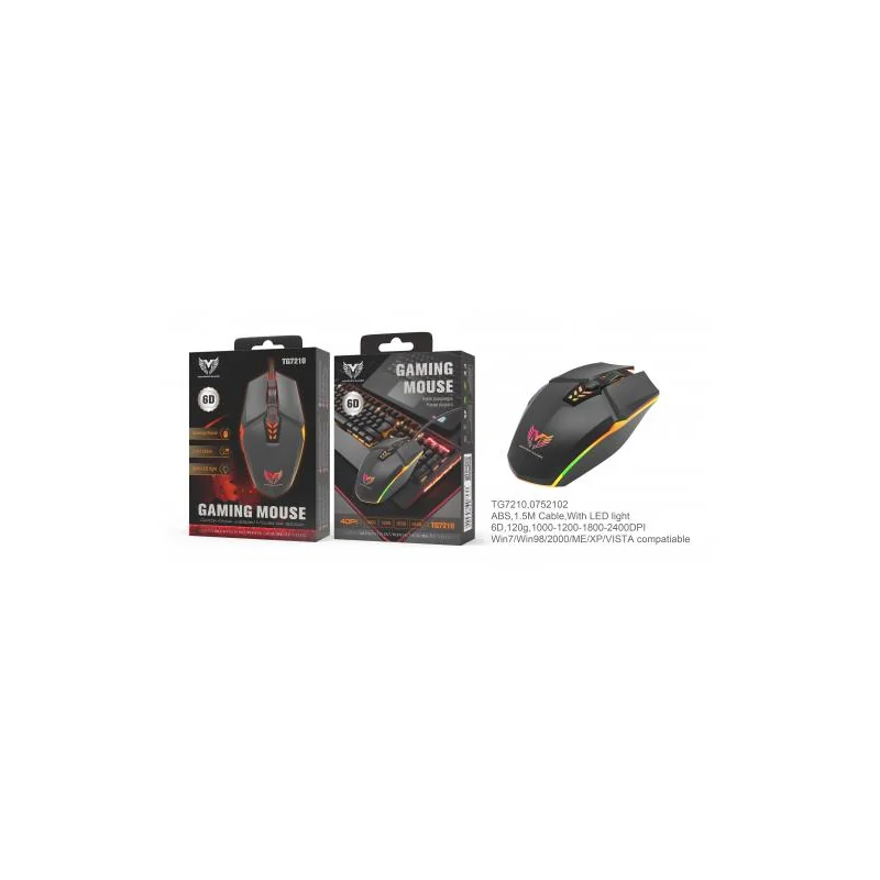 Souris filaire Gaming 6D - NE TG7210 - DPI 800-1200-1600-2400 - 6 boutons - 1,5 m - Noir