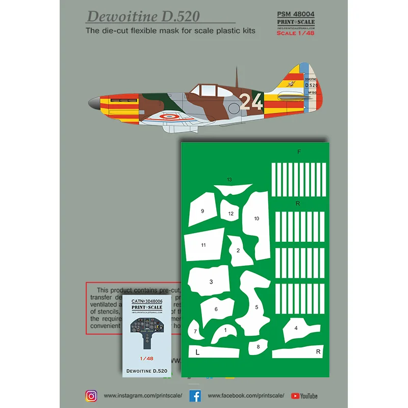 Dewoitine D.520 mask +decal+3D decal / Dewoitine D.520 with 2 Squadron GC III/6. Algiers, spring 1942 year.