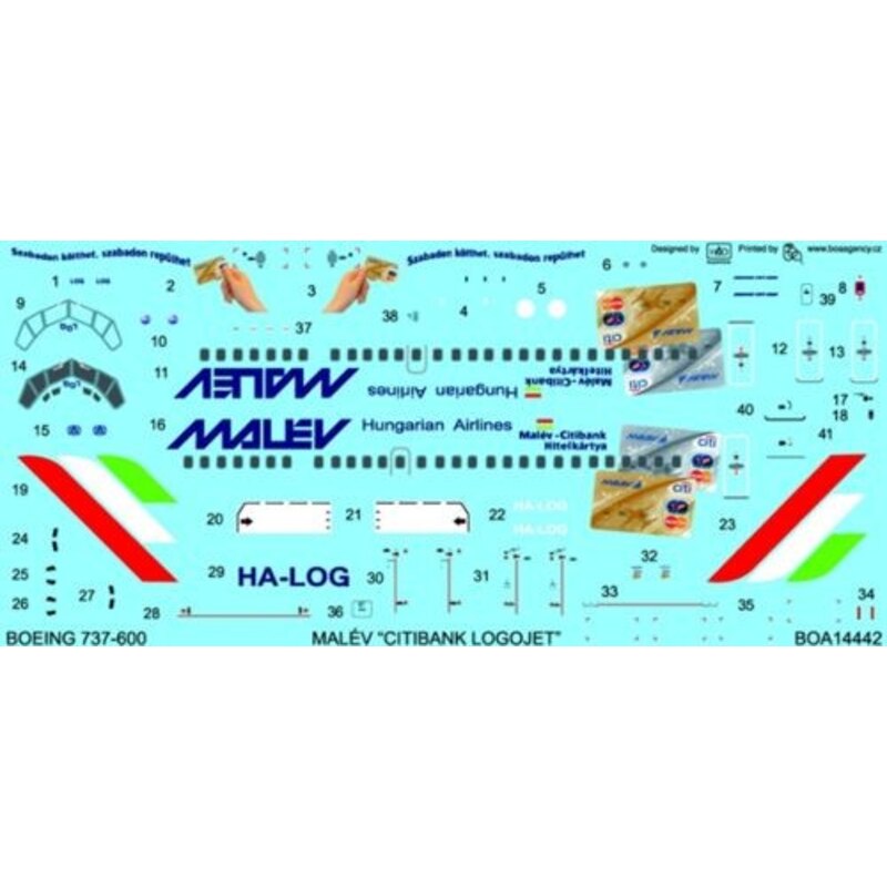 Décal Boeing 737-600 MALEV Hungarian Airlines HA-LOG Citibank Logojet(designed to be used with Skyline)