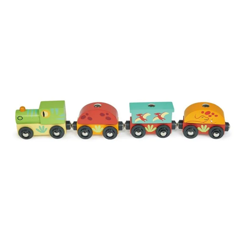 Mentari Set de Train: TRAIN DINO 31x3,5x5cm, avec locomotive et trois wagons, avec pièces de dinosaures amovibles, magnétiques, 