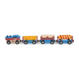 Mentari Set de Train: TRAIN CARGO 36x3,5x5,5cm, avec locomotive et trois wagons, avec pièces amovibles, magnétiques, en bois, en