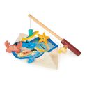 Mentari Bambino: JEU DE PÊCHE 27,5x9x5,5cm, avec canne à pêche en bois et 7 créatures marines magnétiques, dans une trousse zipp