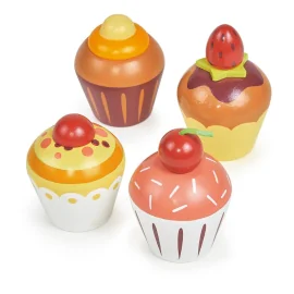 Mentari Boutique: SET DE CUPCAKES À THÉ 8,5x8,5x7cm, 4 pièces, en bois, en boîte, 3+