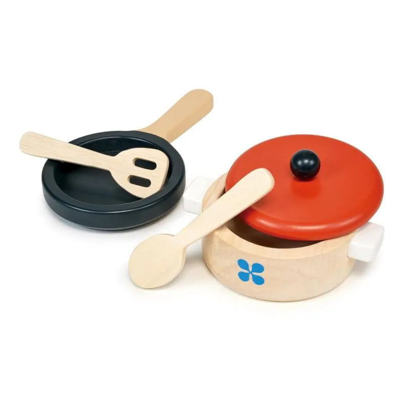 Mentari Cuisine: SET DE CASSEROLE ET POÊLE 13x10x7cm, 5 pièces, en bois, en boîte, 3+