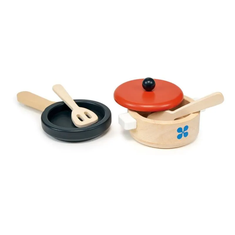 Mentari Cuisine: SET DE CASSEROLE ET POÊLE 13x10x7cm, 5 pièces, en bois, en boîte, 3+