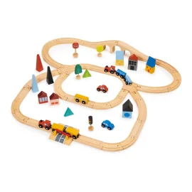 Mentari Set de Train: SET DE TRAIN DE LA VILLE 80x82,5x10,5cm, en bois, en boîte, 3+