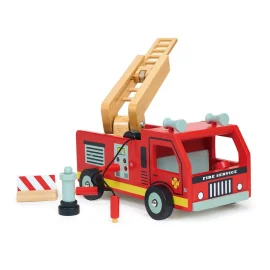 Mentari Véhicules: CAMION DE POMPIERS 22,5x13,5x13cm, avec accessoires, en bois, en boîte, 3+