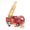 Mentari Véhicules: CAMION DE POMPIERS 22,5x13,5x13cm, avec accessoires, en bois, en boîte, 3+