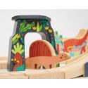 Mentari Set de Train: SET DE TRAIN DINOSAURES 95x61,5x13cm, en bois, en boîte, 3+