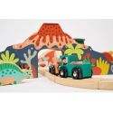 Mentari Set de Train: SET DE TRAIN DINOSAURES 95x61,5x13cm, en bois, en boîte, 3+