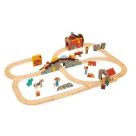 Mentari Set de Train: SET DE TRAIN DE LA MINE D'OR 95x62x17,5cm, en bois, en boîte, 3+