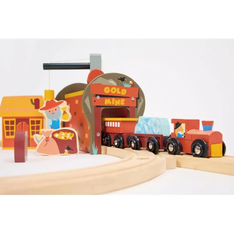 Mentari Set de Train: SET DE TRAIN DE LA MINE D'OR 95x62x17,5cm, en bois, en boîte, 3+