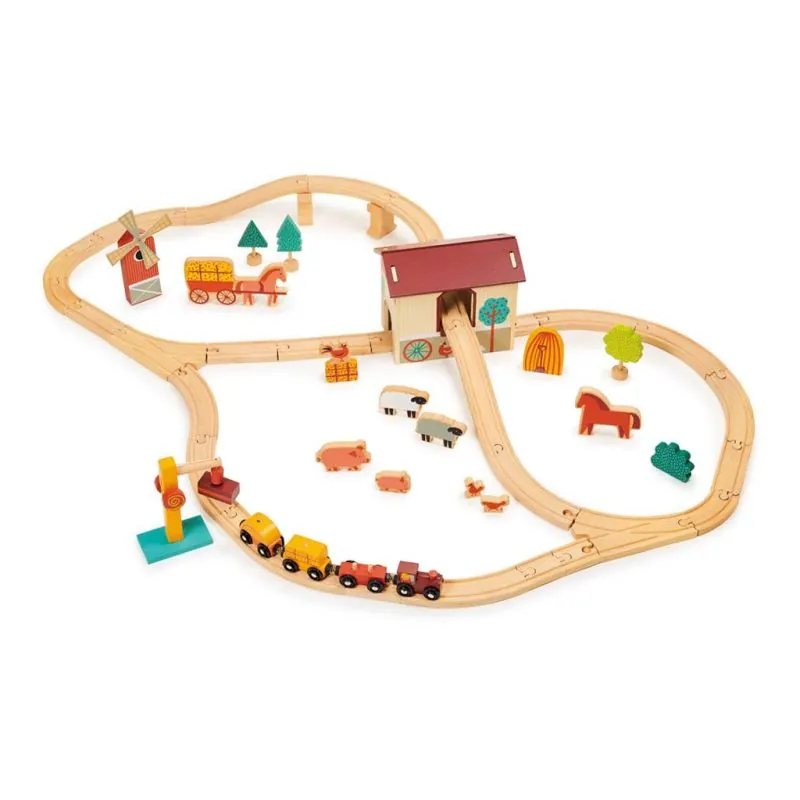 Mentari Set de Train: SET DE TRAIN DE LA FERME 105,5x73x18cm, en bois, en boîte, 3+