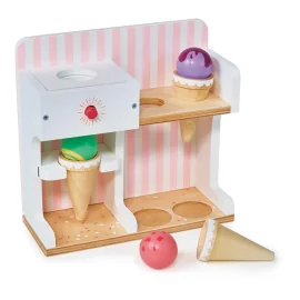 Mentari Boutique: KIOSQUE À GLACE 20x8,5x18,5cm, avec 3 scoops et 3 cornets, en bois, en boîte, 3+