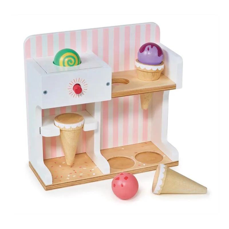 Mentari Boutique: KIOSQUE À GLACE 20x8,5x18,5cm, avec 3 scoops et 3 cornets, en bois, en boîte, 3+