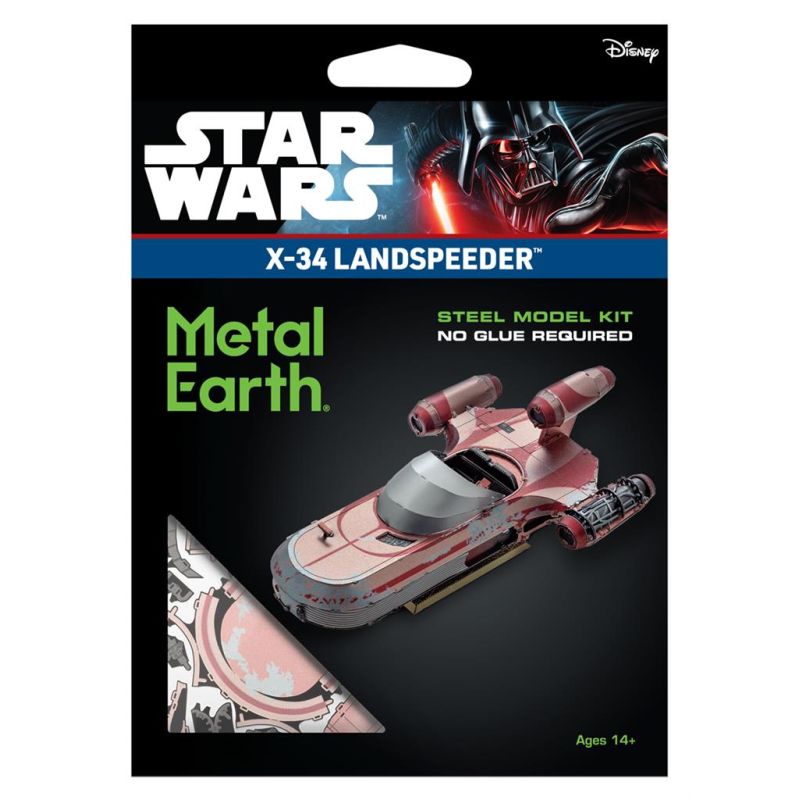 Maquette en métal MetalEarth: STAR WARS X-34 LANDSPEEDER 11,2x7,3x4cm, maquette 3D en métal avec 2,5 feuilles, sur carte 12x17cm