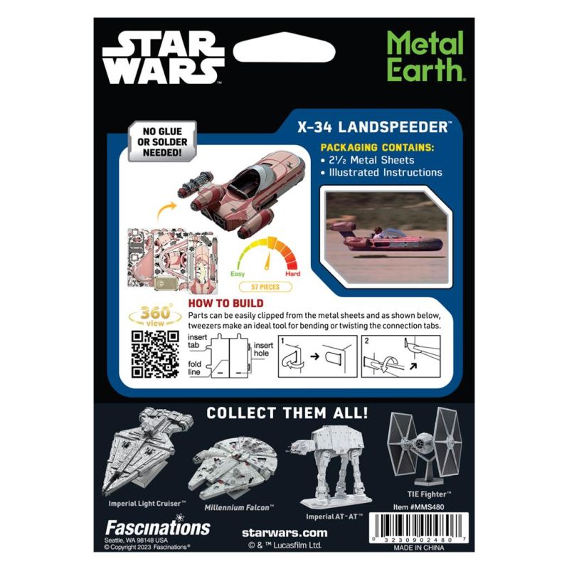 Metal Earth MetalEarth: STAR WARS X-34 LANDSPEEDER 11,2x7,3x4cm, maquette 3D en métal avec 2,5 feuilles, sur carte 12x17cm, 14+