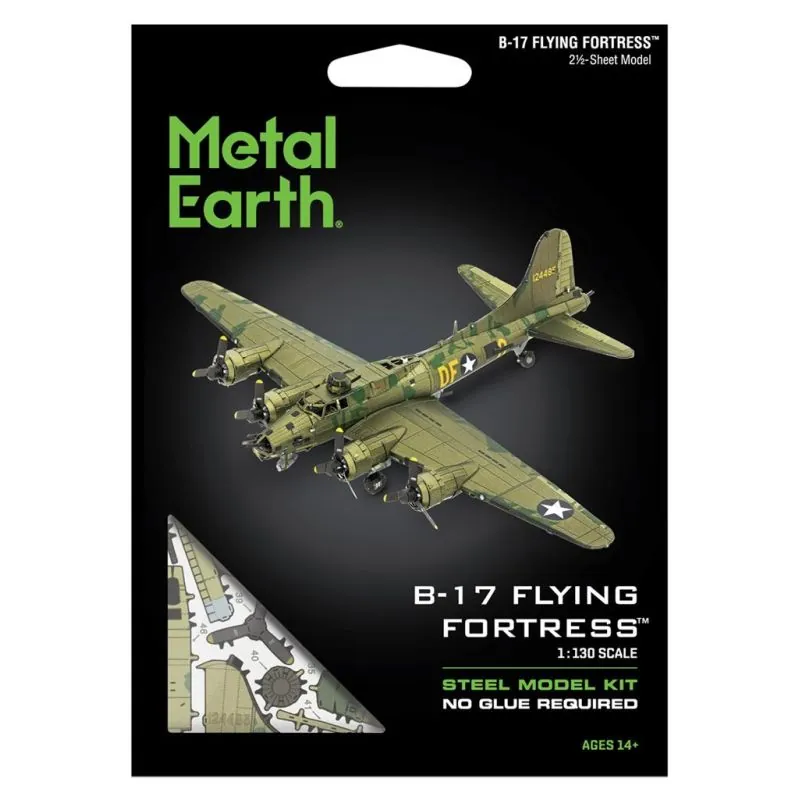 MetalEarth Aviation: B-17 FLYING FORTRESS 17,5x13,5x4cm, maquette 3D en métal avec 2,5 feuilles, sur carte 12x17cm, 14+