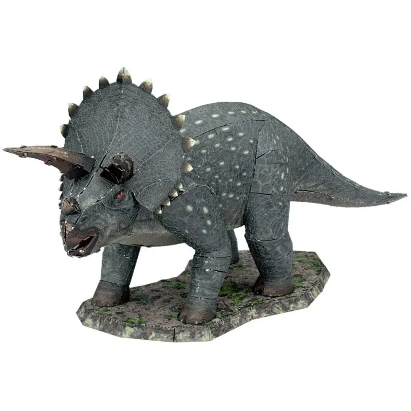 MetalEarth Dinosaures: TRICERATOPS 13,2x7,8x2,4cm, maquette 3D en métal avec 3 feuilles, sur carte 12x17cm, 14+