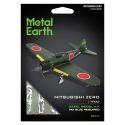 MetalEarth Aviation: MITSUBISHI ZERO 14,7x4,8x12cm, maquette 3D en métal avec 2 feuilles, sur carte 12x17cm, 14+