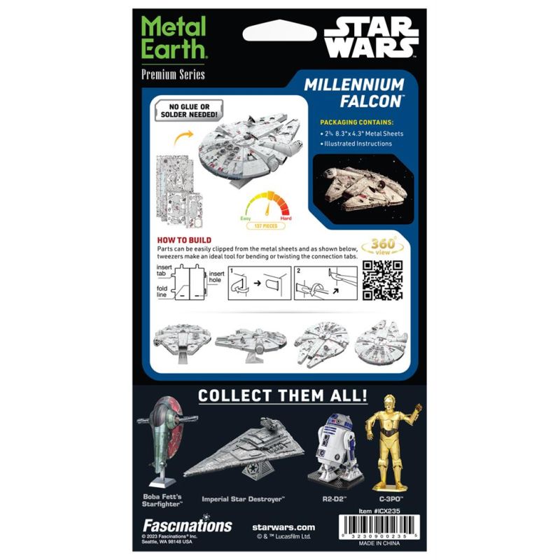 MetalEarth: ICONX - STAR WARS / MILLENNIUM FALCON 14,3x10,6x6,5cm, maquette 3D en métal avec 2,75 feuilles multicolorées, en boî