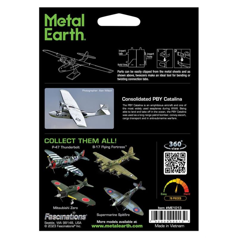 MetalEarth Aviation: CONSOLIDATED PBY CATALINA 21x13,5x7cm, maquette 3D en métal avec 3 feuilles, sur carte, 14+