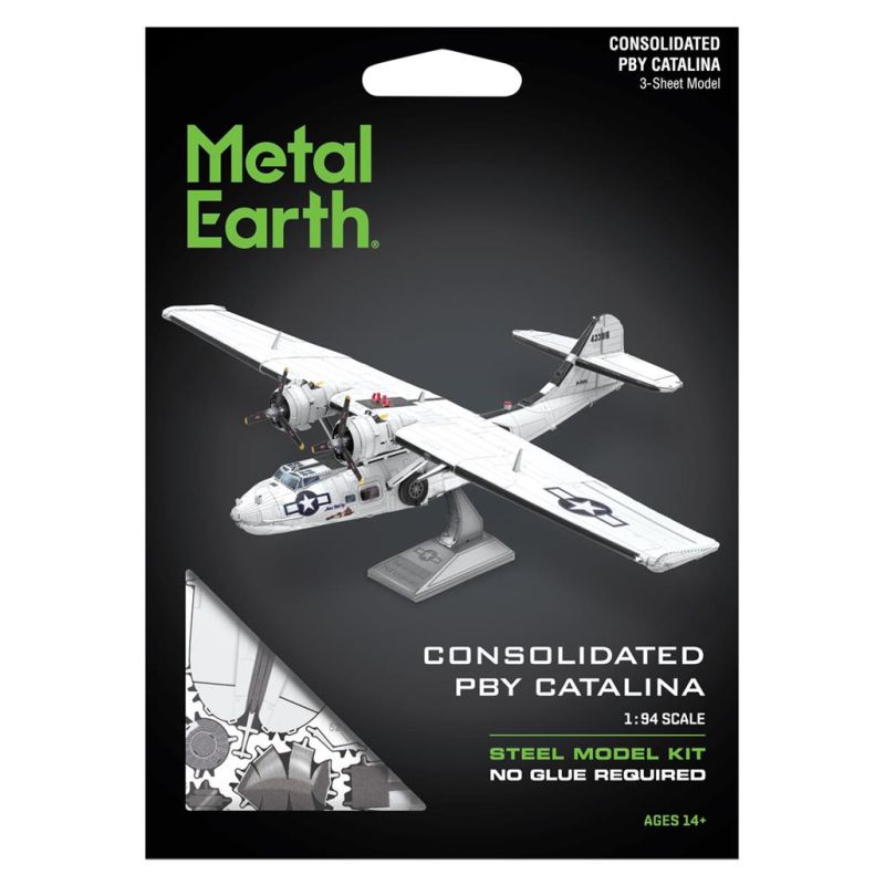 MetalEarth Aviation: CONSOLIDATED PBY CATALINA 21x13,5x7cm, maquette 3D en métal avec 3 feuilles, sur carte, 14+