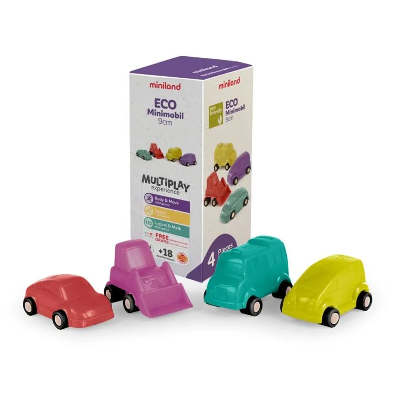 ML Eco: MINIMOBILE 9cm, 4 pièces, boîte 9x21x9cm, plastique recyclé, 18m+