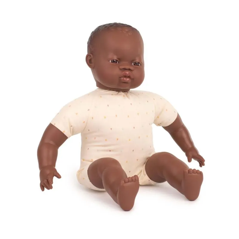 ML Poupées: POUPÉE BÉBÉ AFRICAIN avec CORPS en TISSU 40cm, parfumée vanille, en résine. Made in Spain, 10m+