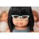 ML Poupées: POUPÉE FILLE ASIATIQUE avec LUNETTES 38cm, avec barboteuse grise, parfumée vanille, imperméable, poupée sexuée, en r