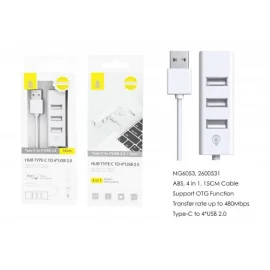 Adaptateur Hub Type C Support OTG- 4 entrée USB 2.0-NG6053- Blanc