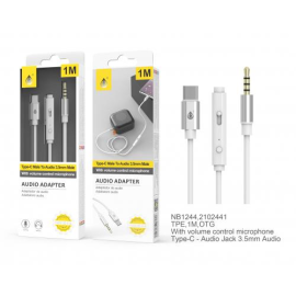 Câble adaptateur Audio Type C vers Jack 3,5mm avec microphone -NB1244-1m - Blanc