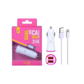 Chargeur Allume Cigare 2 ports 1A/2,4A + 1 câble iPhone 5/6 Rose CA502