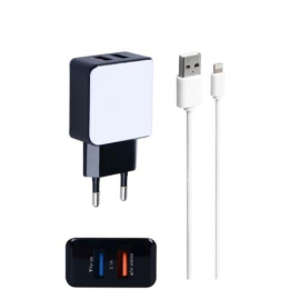 Chargeur Dual USB 2 ports 2,1A + Câble IPHONE 5/6/7/8/X CA102
