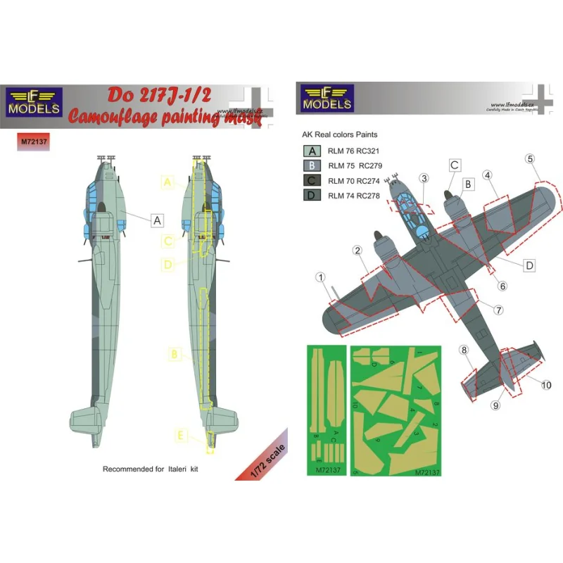 Dornier Do-217J-1/2 camouflage pattern paint mask (designed to be used with Italeri kits)