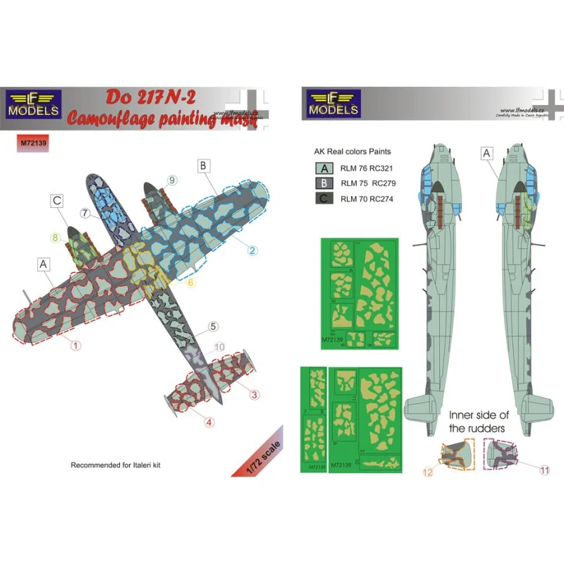 Dornier Do-217N-2 camouflage pattern paint mask (designed to be used with Italeri kits)