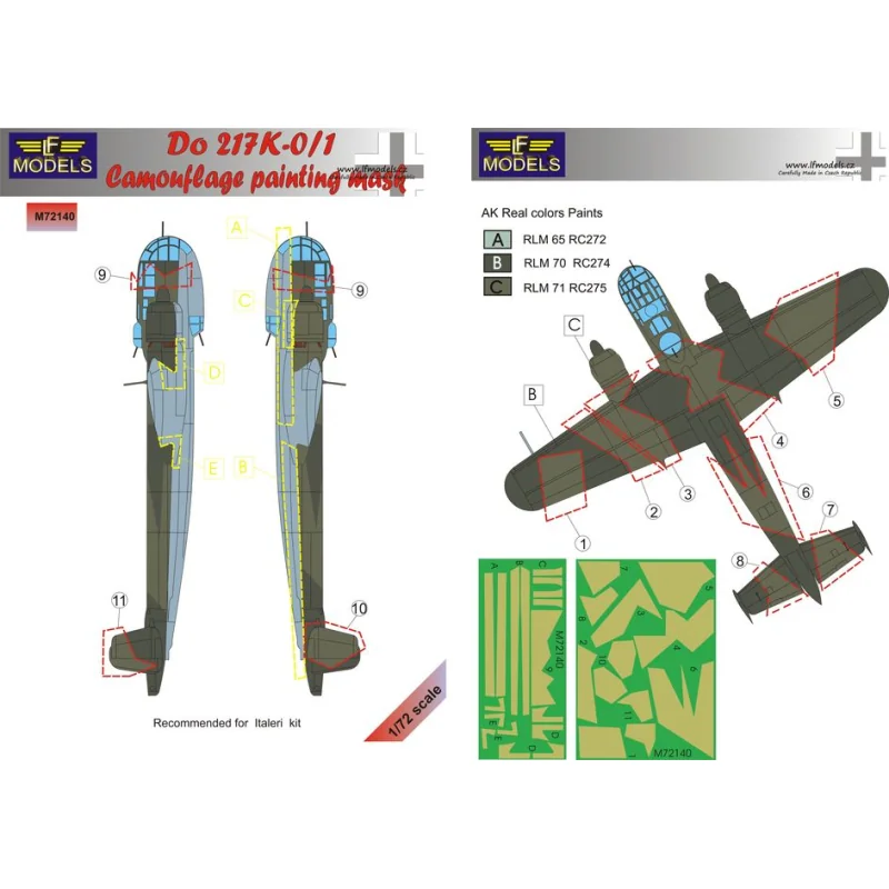 Dornier Do-217K-0/1 camouflage pattern paint mask (designed to be used with Italeri kits)