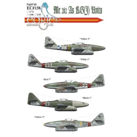 Décal Messerschmitt Me 262 As of KG(J) Units Featuring KG(J) Me 262s: Yellow 2 White 1 Red 7 Black 1 Yellow 3