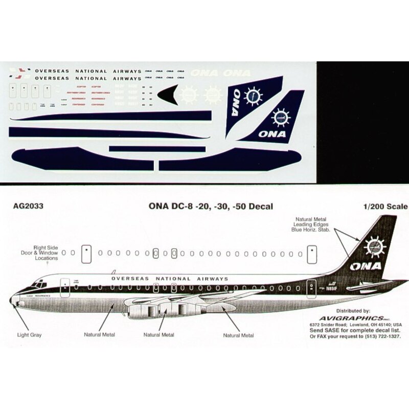 Décal Douglas DC-8-20/-50 OVERSEAS NATIONAL Ships Wheel N851F