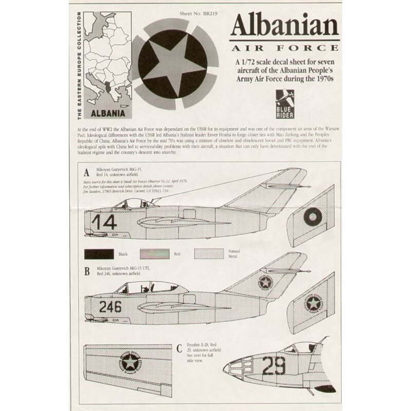 Décal Albanian Air Force 1970s. Mikoyan MiG-15 Mikoyan MiG-15UTI Mikoyan MiG-17 Mikoyan MiG-19 Mikoyan MiG-21 Ilyushin IL 28