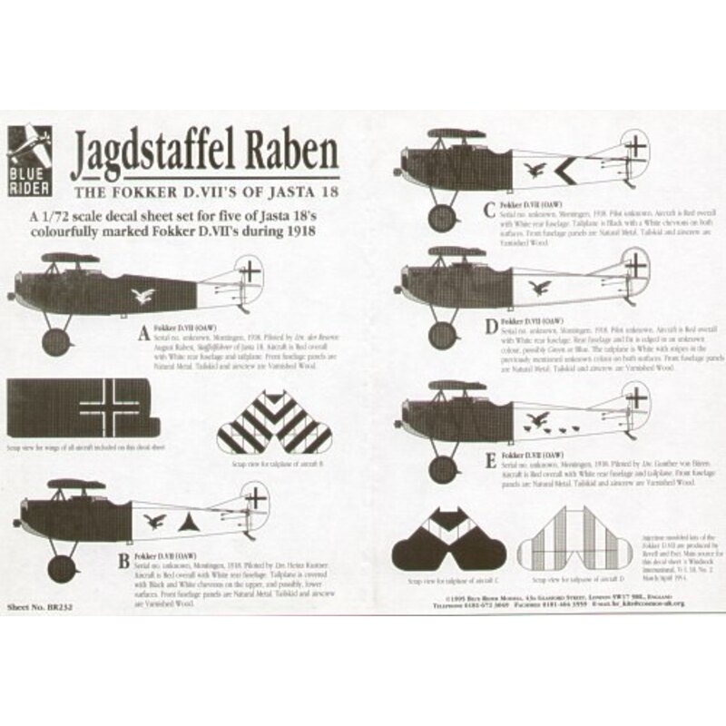 Décal Fokker D.VII. 5 colourful D.VIIs of Jasta 18 1918