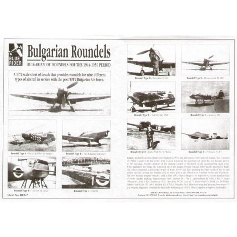 Décal Bulgarian Air Force 'OF' National Insignia/Roundels 1944-50 Sizes for 7 aircraft types