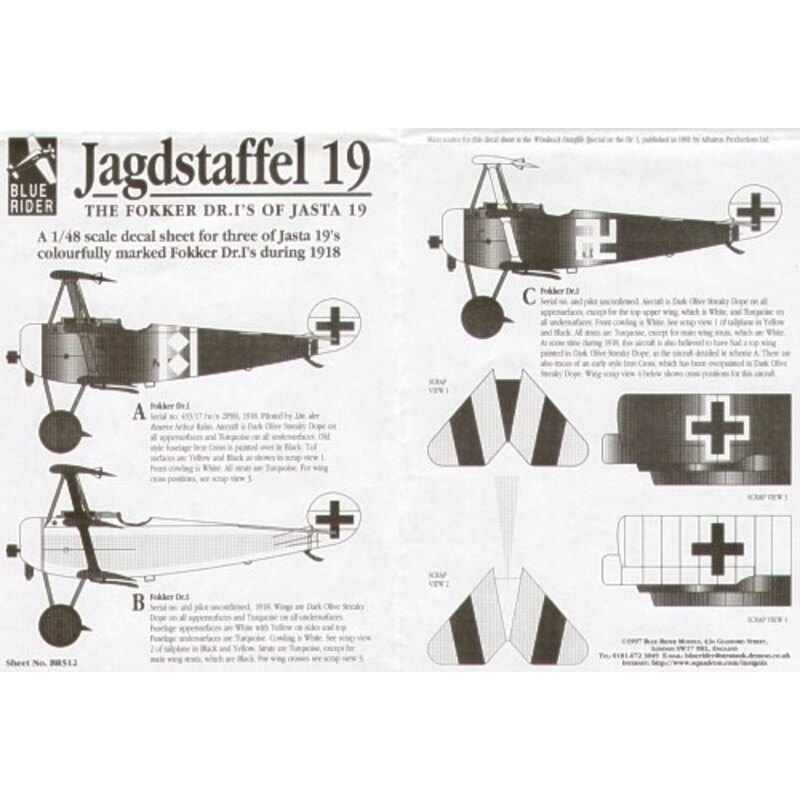 Décal Fokker Dr.I (3) Jasta 19