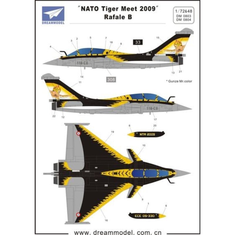 Décal Dassault Rafale B NATO Tiger Meet 2009 (designed to be used with Hobby Boss kits)