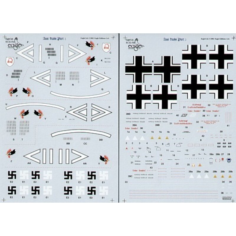 Décal Major Hans 'Assi' Hahn Part II Messerschmitt Bf 109F (4) F-2 Wr 5749 III./JG2 Mid 1941 (2 schemes) F-4 Wr 7183 III..JG2 Fr